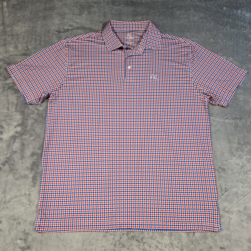 Rhoback Men's The Patriot Red White and Blue Gingham Performance Polo Sz Large